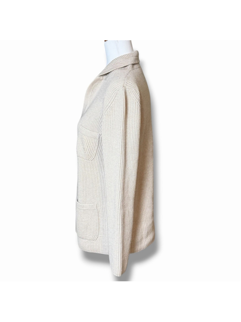 Amina Rubinacci Napoli Cashmere Cotton Ribbed Sweater Cardigan 44/M Beige *READ* - Picture 2 of 6